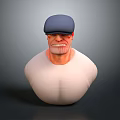 Man with blue cap and beard wearing white T shirt 3D upper body model