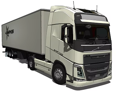 Volvo White Commercial Truck With Container Trailer And MKS Logo 3d model