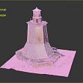 Lighthouse Brick Tower Structure With Red White Light Room And Grass Base