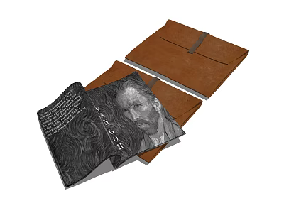 Vintage Brown Leather Open Book With Portrait Illustration And Text Pages 3d model