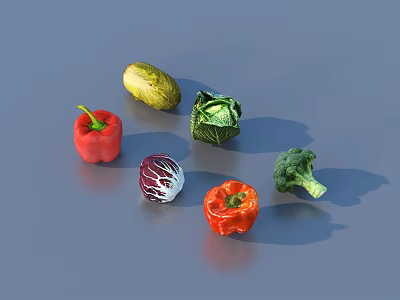 Fresh Assorted Vegetables with Red Bell Peppers Yellow Cabbage Broccoli and Red Cabbage 3d model