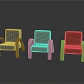Modern Blue Gray Red Upholstered Chairs With Wooden Arms And Legs