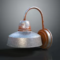 Vintage Industrial Metal Wall Lamp With Silver Shade Rusted Curved Arm And Round Base