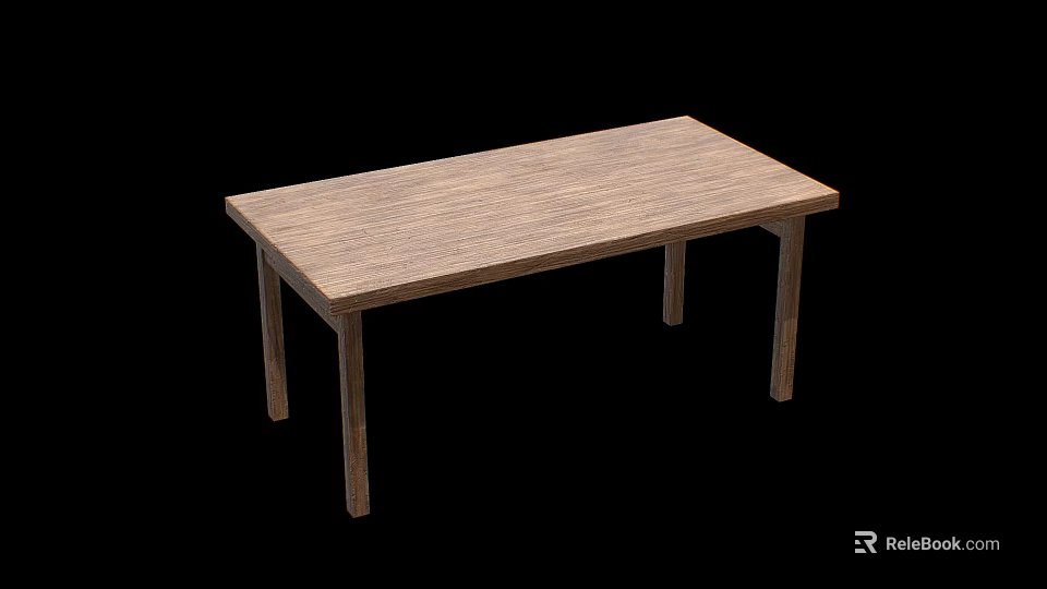 Wooden Rectangular Table With Four Legs And Natural Wood Grain Design 3d model 