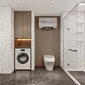 Modern Bathroom With Marble Tiles Illuminated Mirror Glass Shower And Vanity