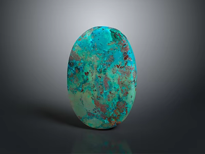 Polished Oval Turquoise Stone with Speckled Green and Brown Patterns on Dark Background 3d model