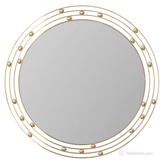 Elegant Round Mirror With Gold Multi Layered Circular Frame And Decorative Spherical Accents 3d model 