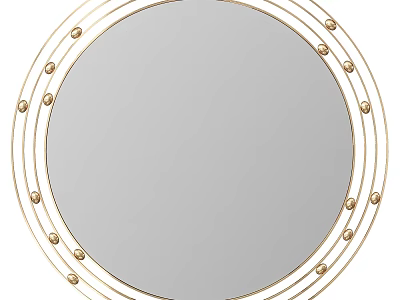 Elegant Round Mirror With Gold Multi Layered Circular Frame And Decorative Spherical Accents 3d model