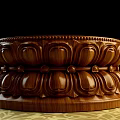 Elegant Carved Wooden Lotus Pedestal With Intricate Patterns And Textured Floor