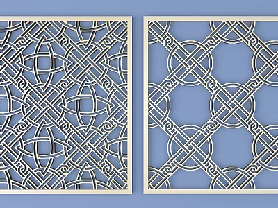 Light Colored Double Panel Room Divider With Intricate Geometric Lattice Design 3d model