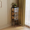 Multi tiered Glass Door Storage Cabinet With Green Plant On Top And Curtains In Room