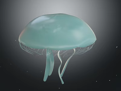 Light Blue Domed Jellyfish Floating With Transparent Delicate Tentacles On Dark Background 3d model