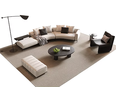 Modern L Shaped Sofa And Coffee Table Set With Pillows Ottoman And Floor Lamp 3d model
