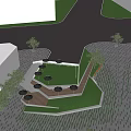 Urban Square Landscape With Modern Paved Areas Green Spaces Trees And Pedestrian Activity