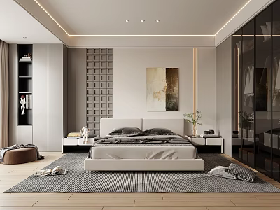 Modern Bedroom Interior Design With Sleek Bed Nightstands Rug And Decorative Painting 3d model