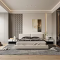 Modern Bedroom Interior Design With Sleek Bed Nightstands Rug And Decorative Painting