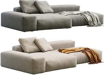 Modern Gray And Beige Sofa Set With Plush Pillows And Soft Throw Blanket 3d model