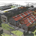 Modern Urban Architecture Scene With High Rise Buildings Plaza And Pedestrians