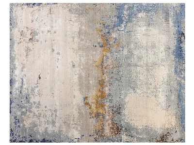 Square Abstract Carpet With Gray Blue Gold Tones For Modern Living Room Decor 3d model