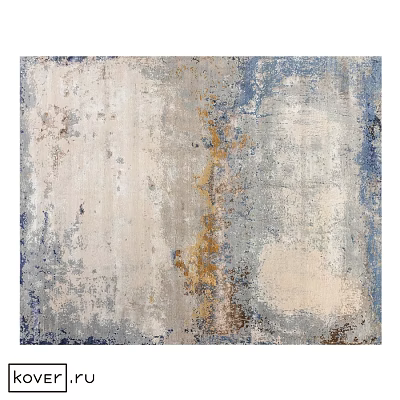 Square Abstract Carpet With Gray Blue Gold Tones For Modern Living Room Decor 3d model