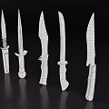 Five Assorted Weapon Knives Showcasing Diverse Handles And Sharp Metal Blades Displayed