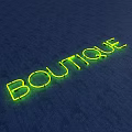 Green Neon Decorative Light With BOUTIQUE Text On Dark Blue Background