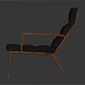 Single Sofa With Wooden Armrests And Dark Cushion In Simple Design