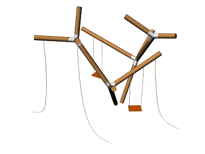 Outdoor Wooden Playground Equipment With Cross Pole Structure And Hanging Swings For Kids 3d model