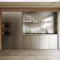 Modern Kitchen Interior With Stainless Steel Cabinets Built-in Appliances Countertop And Sink