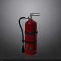 Red Fire Extinguisher With Black Straps Silver Nozzle Handle And Hose On Dark Surface
