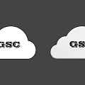 GSC Logo Design Featuring Two Cloud Shaped Icons On Gray Background 3d model