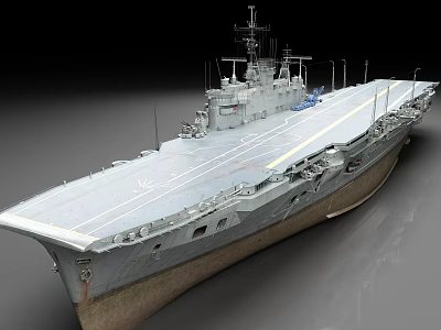 Large Gray Military Aircraft Carrier With Extended Flight Deck And Superstructure 3d model