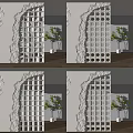 Modern Interior Room Divider With Geometric Lattice Design And Potted Green Plant
