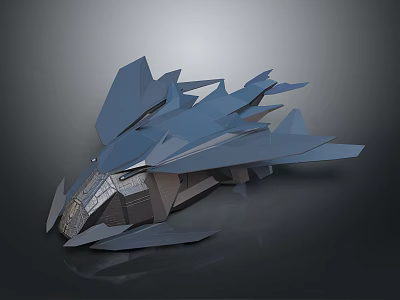 Futuristic Cosmic Spacecraft 3D Model Featuring Sharp Angular Wings and Geometric Design 3d model