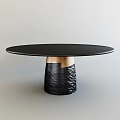 Round Dining Table With Black Smooth Surface And Textured Black Base With Gold Accent 3d model