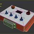 Control Panel With Orange Border Silver Surface Red Button Black Knobs Display Screen Connector Interface