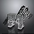 Pixel Art Zebra Figure With Black And White Stripes Design 3d model