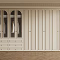 Modern Beige Wardrobe Interior With Glass Door Display Cabinets Drawers And Multiple Doors