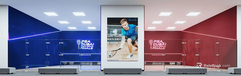 Squash Athlete Action During PSA Dubai Finals Tournament With Large Poster 3d model 