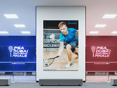 Squash Athlete Action During PSA Dubai Finals Tournament With Large Poster 3d model