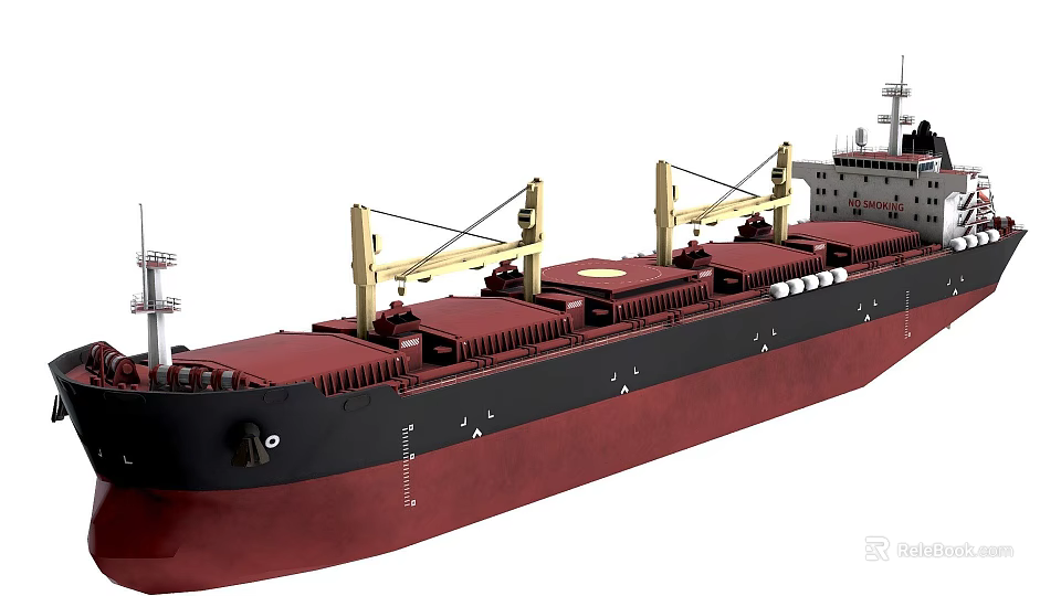 Cargo Ship With Red And Black Hull And Yellow Cranes For Maritime Transport 3d model 