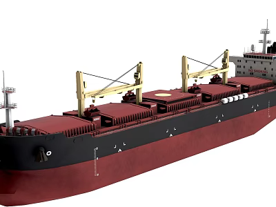 Cargo Ship With Red And Black Hull And Yellow Cranes For Maritime Transport 3d model