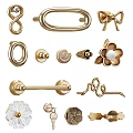 Golden Decorative Furniture Hardware With Various Handles Knobs And Flower Shaped Designs