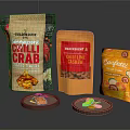 Assorted Spicy Snack Packaging Including Chilli Crab Cashew And Fruit Flavors
