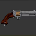 Classic Revolver With Red Wooden Grip And Silver Metal Body Design