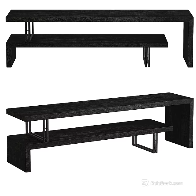 Modern Black Wooden Decorative Cabinet With Metal Frame And Open Shelf 3d model 