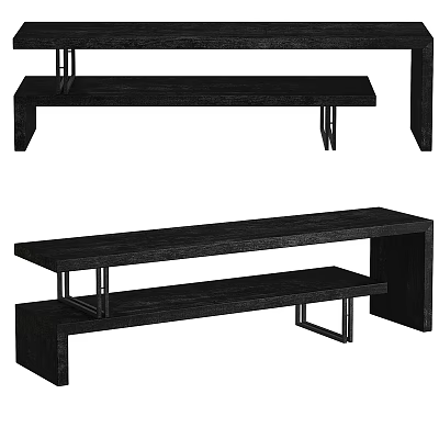 Modern Black Wooden Decorative Cabinet With Metal Frame And Open Shelf 3d model