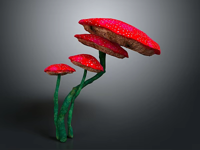 Artistic Red Mushrooms With White Spots And Green Stems In Various Sizes 3d model