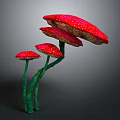 Artistic Red Mushrooms With White Spots And Green Stems In Various Sizes