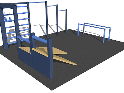 Indoor Fitness Sports Equipment With Blue Frames Climbing Structures Parallel Bars And Inclined Planks 3d model